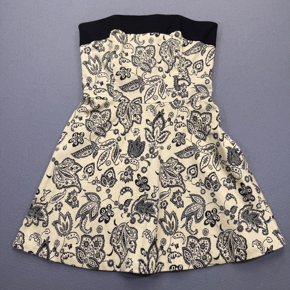 White House Black Market Strapless Paisley Dress Size 4 Black Cream‎ Fit & Flare